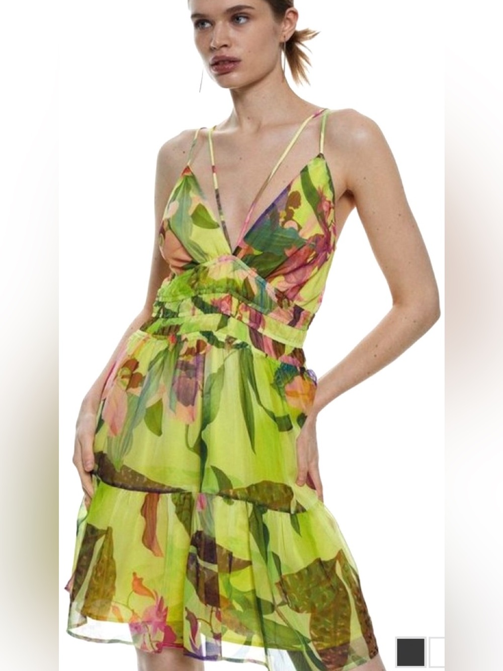 Karen Millen Tropical Orchid Strappy Crinkle Shirred Woven Mini Dress